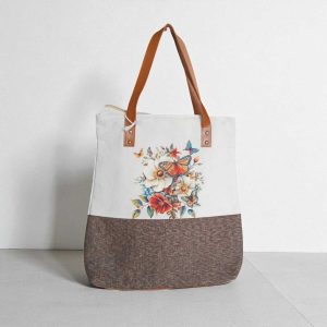 Tas Tote Kanvas Premium dengan Motif Bunga dan Kupu-kupu Elegan